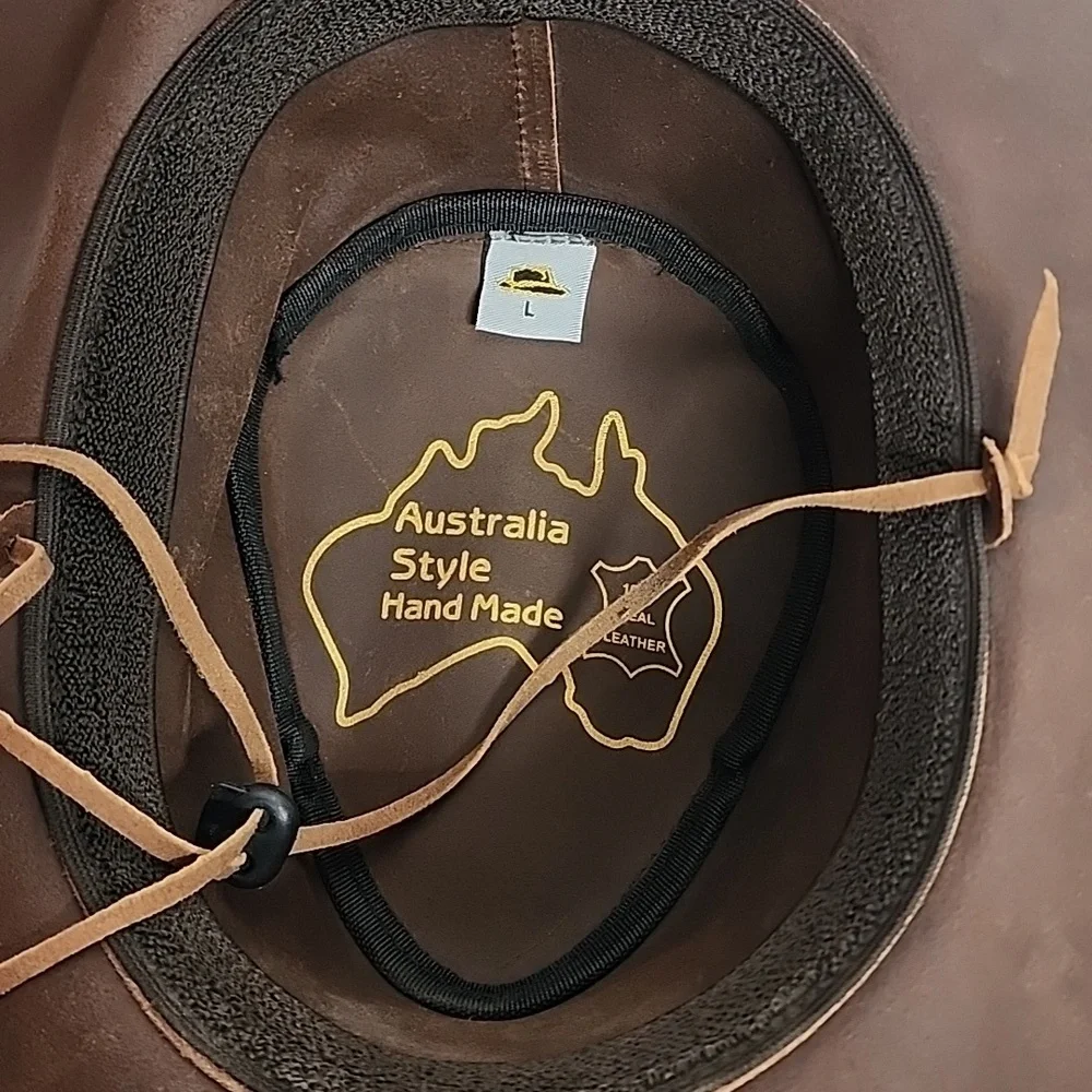 Distressed Australia Style Handmade 100% Real Leather Cowboy Western Hat Sz L